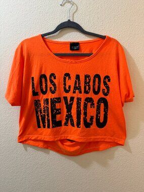 Los Cabos Mexico Crop Top Bright Orange Cutout Back Size L (No Tag)